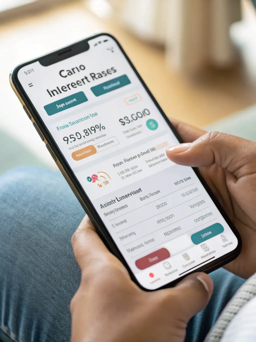 A modern mobile banking app interface displaying various financial management tools and options.