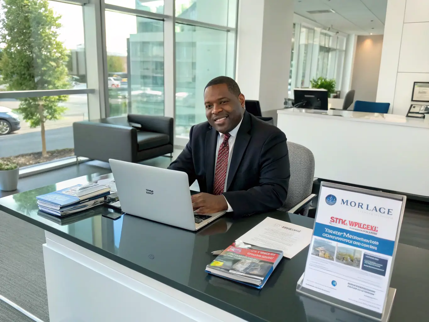 A photograph of a person reviewing loan documents in a well-lit office, highlighting the clarity and transparency of PaymentTech's loan application process.